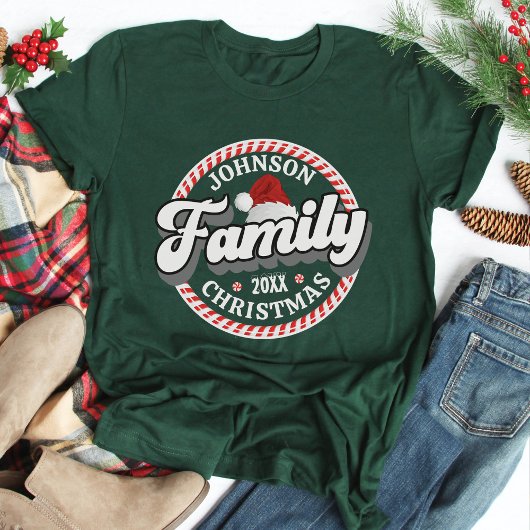 Retro Familie Kerstnaam Candy Cane Matching T-shirt