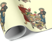 Retro familie, moeder en Kinder boodschappenwagent Cadeaupapier (Rol Hoek)