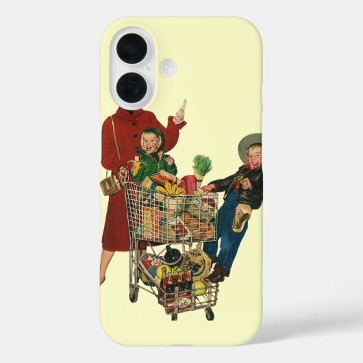 Retro familie, moeder en Kinder boodschappenwagent Case-Mate iPhone Case (Achterkant)
