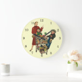 Retro familie, moeder en Kinder boodschappenwagent Grote Klok (Huis)