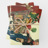 Retro familie, moeder en Kinder boodschappenwagent Inpakpapier Vel (In situ)