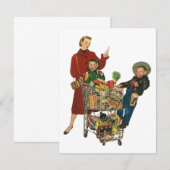 Retro familie, moeder en Kinder boodschappenwagent Kaart (Voorkant / Achterkant)