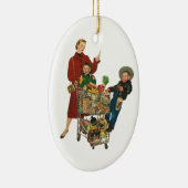 Retro familie, moeder en Kinder boodschappenwagent Keramisch Ornament (Rechts)