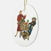 Retro familie, moeder en Kinder boodschappenwagent Keramisch Ornament (Links)