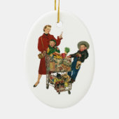 Retro familie, moeder en Kinder boodschappenwagent Keramisch Ornament (Achterkant)