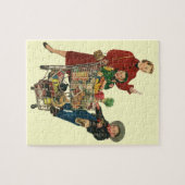 Retro familie, moeder en Kinder boodschappenwagent Legpuzzel (Horizontaal)