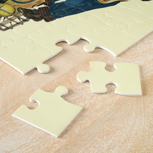 Retro familie, moeder en Kinder boodschappenwagent Legpuzzel (Zijkant)