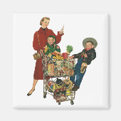Retro familie, moeder en Kinder boodschappenwagent Magneet (Voorkant)