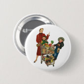 Retro familie, moeder en Kinder boodschappenwagent Ronde Button 5,7 Cm (Voorkant /achterkant)