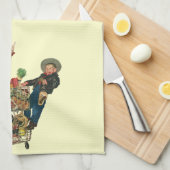 Retro familie, moeder en Kinder boodschappenwagent Theedoek (Quarter Fold)