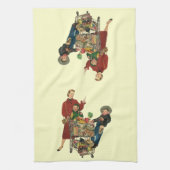 Retro familie, moeder en Kinder boodschappenwagent Theedoek (Verticaal)