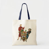 Retro familie, moeder en Kinder boodschappenwagent Tote Bag (Voorkant)