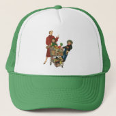 Retro familie, moeder en Kinder boodschappenwagent Trucker Pet (Voorkant)