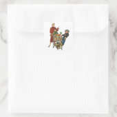 Retro familie, moeder en Kinder boodschappenwagent Vierkante Sticker (Tas)