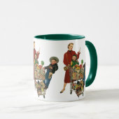 Retro familie, moeder en kinderen boodschappenwage mok (Voorkant rechts)