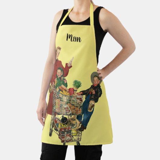 Retro Familie, Moeder en Kinderen Boodschappenwage Schort (Insitu)