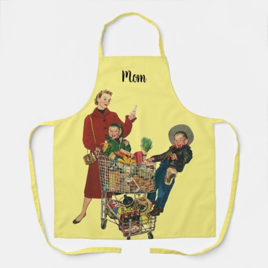 Retro Familie, Moeder en Kinderen Boodschappenwage Schort (Voorkant)