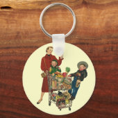 Retro familie, moeder en kinderen boodschappenwage sleutelhanger (Voorkant)