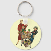 Retro familie, moeder en kinderen boodschappenwage sleutelhanger (Achterkant)