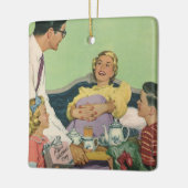 Retro familie serveert mam ontbijt op bed keramisch ornament (Links)