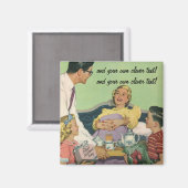 Retro familie serveert mam ontbijt op bed magneet (Voorkant / Achterkant)
