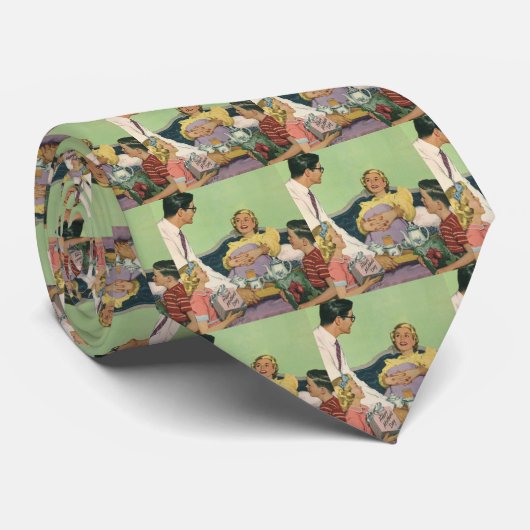 Retro familie serveert mam ontbijt op bed stropdas (Opgerold)