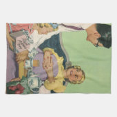 Retro familie serveert mam ontbijt op bed theedoek (Horizontaal)