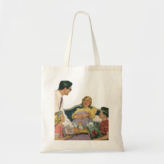 Retro familie serveert mam ontbijt op bed tote bag (Voorkant)