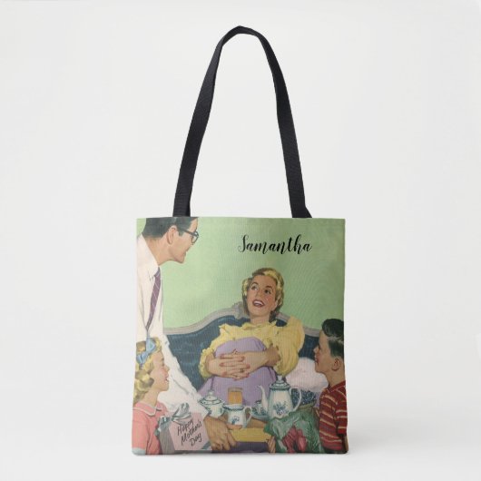 Retro familie serveert mam ontbijt op bed tote bag (Voorkant)