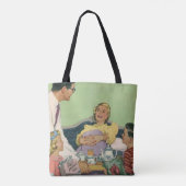 Retro familie serveert mam ontbijt op bed tote bag (Achterkant)