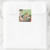 Retro familie serveert mam ontbijt op bed vierkante sticker (Tas)