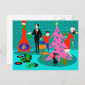 Retro Familie Trimmen van de Kerstboom Briefkaart (Voorkant / Achterkant)
