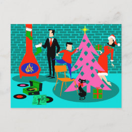 Retro Familie Trimmen van de Kerstboom Briefkaart