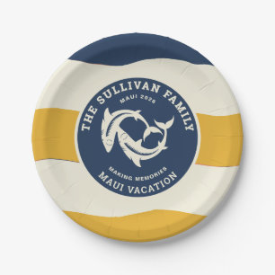 Retro familie vakantie nautisch haaienbadge papieren bordje