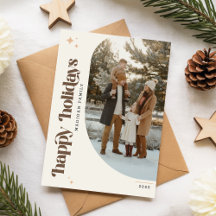 Retro familieboog foto kerst vakantiekaart