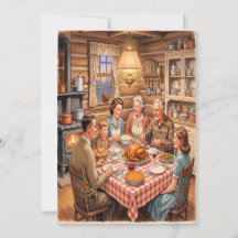 Retro familiedinersdag van dankbaarheid kaart