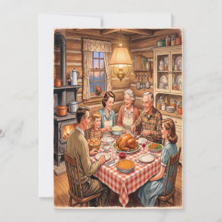 Retro familiedinersdag van dankbaarheid kaart