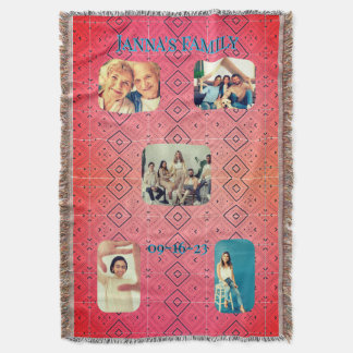 Retro familiefoto rood diamantpatroon deken