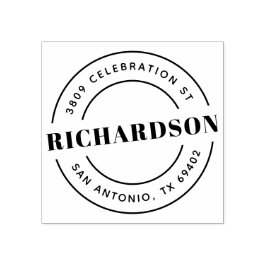 Retro Familienaam & Rond Terugkeeradres Rubberstempel