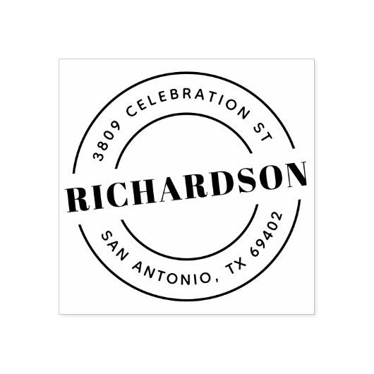 Retro Familienaam & Rond Terugkeeradres Rubberstempel (Afrduk)