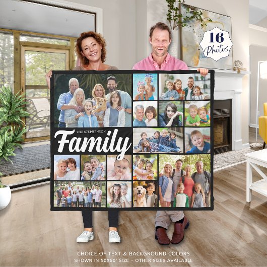 Retro FAMILY 16 Fotocollage Aangepaste kleuren Fleece Deken