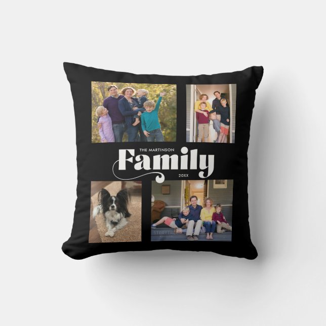 Retro Family 4 Foto Collage Black Kussen (Voorkant)