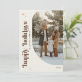 Retro Family Arch Photo Christmas Holiday Card Feestdagenkaart (Staand voorkant)