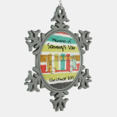 Retro Family Bus met Groovy Stripes Tin Sneeuwvlok Ornament (Links)