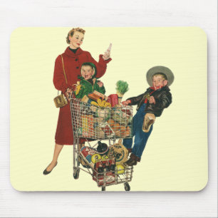 Retro Family, Mam en Kinderen, Cart Grocery Shoppi Muismat