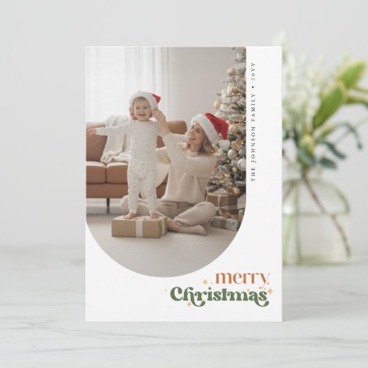 Retro Family Photo Christmas Xmas Holiday Card Feestdagenkaart (Staand voorkant)