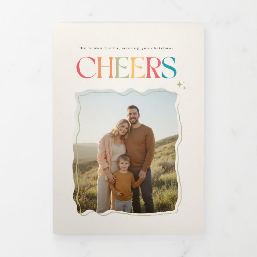 Retro Family Portrait Christmas Holiday Photo Drieluik Kaart (Cover)