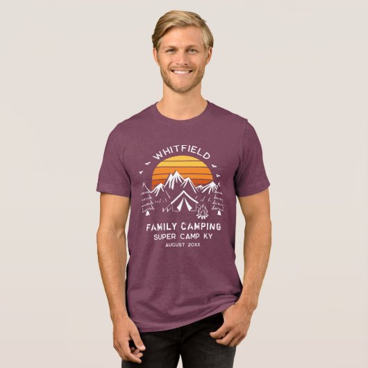 Retro Family Reunion Matching Pine Trees Camping Tri-Blend Shirt (Voorkant volledig)