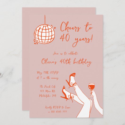 Retro Fancy BIrthday Party uitnodiging (Voorkant / Achterkant)