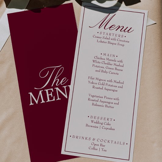 Retro Fancy Bourgondië Crème Oude Geld Huwelijk Menu
